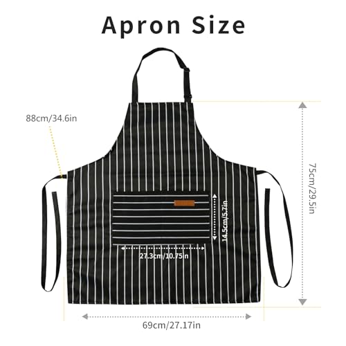 Tosewever 2 Pieces Kitchen Cooking Aprons, Cotton Polyester Blend Adjustable Bib Aprons with 2 Pockets for Women Men Chef Chef (Navy/Black Stripes, 2) - color: Navy/Black Stripes
