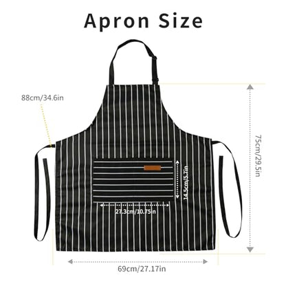 Tosewever 2 Pieces Kitchen Cooking Aprons, Cotton Polyester Blend Adjustable Bib Aprons with 2 Pockets for Women Men Chef Chef (Navy/Black Stripes, 2) - color: Navy/Black Stripes