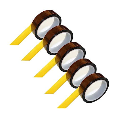 Tapes Master 5 Rolls - 1" x 36 Yds 1 Mil Kapton Tape - Polyimide High Temperature Heat Rresistant Tape with Silicone Adhesive - No Residue - color: 5 Rolls - 1" x 36 Yds, size: 1 Mil