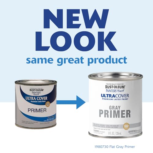 Rust-Oleum Brush On Paint 1980730 Painter's Touch Latex, Half Pint, Flat Gray Primer, 8 Fl Oz (Pack of 1) - color: Flat Gray Primer, size: 8 Fl Oz (Pack of 1)