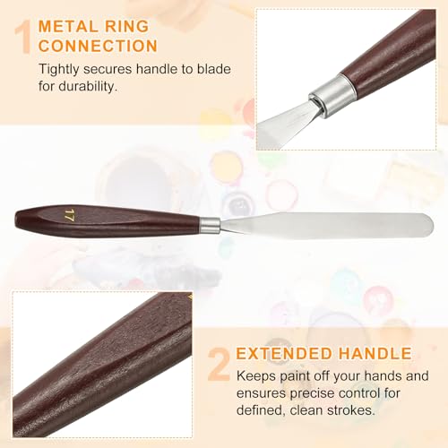 HARFINGTON 2pcs Palette Knife Painting Tool 4.33 x 0.67 Stainless Steel Art Spatula Pallet Knives Scrapers Tools with Beech Wood Handle for Acrylic Oil Canvas Mixing Spreading, Red/Silver