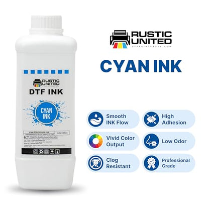 Premium Cyan DTF Ink Refill 1L / 34oz for Heat Transfer Printing, Compatible with Epson ET-8550, L1800, XP-15000, R1390, R2400, I3200, L800, P400, P800 Printers - color: Cyan, size: 1000ml