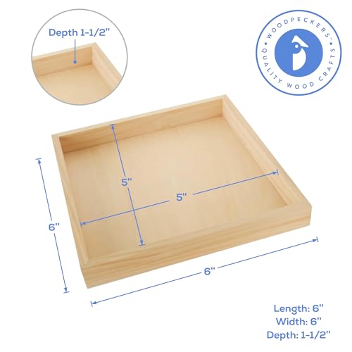 Square Wood Canvas 6 x 6 x 1-1/2 inch, Pack of 4 Unfinished Wood Frames, Blank Wooden Signs for Crafts & Home Decor, by Woodpeckers - size: 6 x 6 x 1-1/2 inch