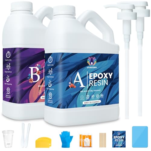 Epoxy Resin 1 Gallon Kit with Pump High Glossy Food Safe Crystal Clear Bubble Free No Yellowing Easy Mix 1:1 for Craft DIY Jewelry Art Casting - size: 1 GALLON