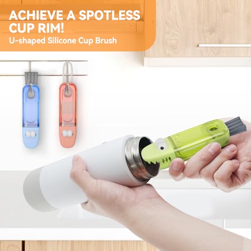 3 in 1 Cup Lid Gap Cleaning Brush Set, Multifunctional Bottle Cleaning Brush, Silicone Cup Lid Gap Cleaner, Home Kitchen Crevice Cleaning Tools (Green) - color: Green
