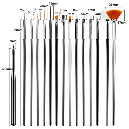 Artdone 31pcs Nail Art Brushes Tools Set Dotting Tools for Gel Polish | Dust Brush,Striping Brushes for Long Lines, Drawing Pen Design supply - color: 31Pcs