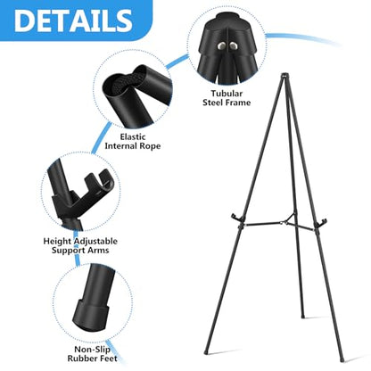 Easel Stand for Sign 70" Adjustable,Portable Metal Easels for Display with Reinforced Support,Folding Easel Sign for Wedding Sign,Painting(Black,2 Pack)