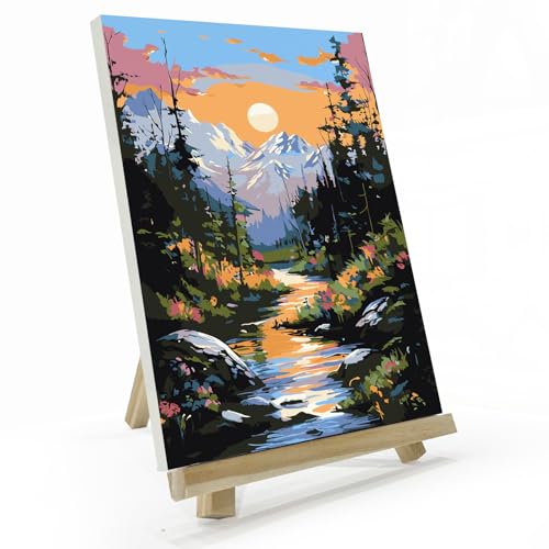 JOOZ Mountain Paint by Number for Adults, Paint by Numbers Kit for Adults with Frame, DIY Scenery Paint by Numbers Kits Framed Canvas, Oil Painting Kit for Home Wall Decor 8 x 12 Inch - color: Montain Sunset