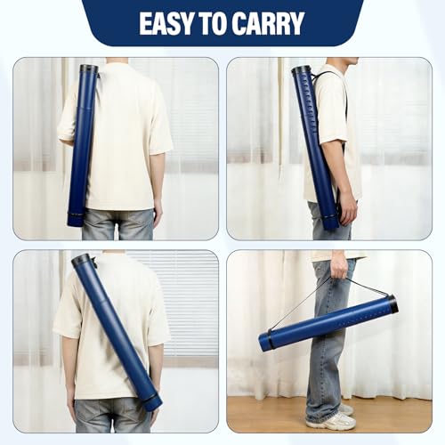 DEWEL Adjustable Poster Tube 24.5"-42", Waterproof Plastic Document Storage Tube Telescoping Carrying Case, Light Resistant Drawing Tube Painting Picture Tube Holder (Dark Blue-Large Size) - color: Dark Blue (Polygon), size: Large