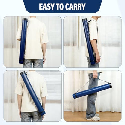 DEWEL Adjustable Poster Tube 24.5"-42", Waterproof Plastic Document Storage Tube Telescoping Carrying Case, Light Resistant Drawing Tube Painting Picture Tube Holder (Dark Blue-Large Size) - color: Dark Blue (Polygon), size: Large