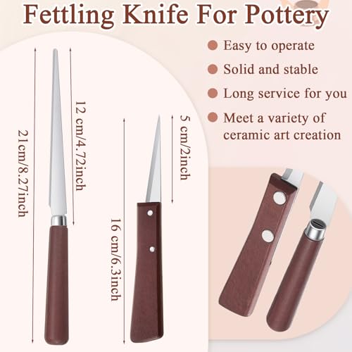 Amylove 3 Pieces Pottery Tools Cutting Clay Trimming Tool Includes Wood and Wire Bevel Cutter Fettling Knife for Pottery and Ceramics and Sculpting (Reddish Brown) - color: Reddish Brown