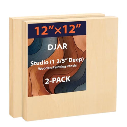DJAR Wood Canvas Panels 12" x12'', 2 Pack – Ideal for Paint Pouring, Acrylic, Oil Painting, and Art Crafts - size: 12"*12"-2Pcs