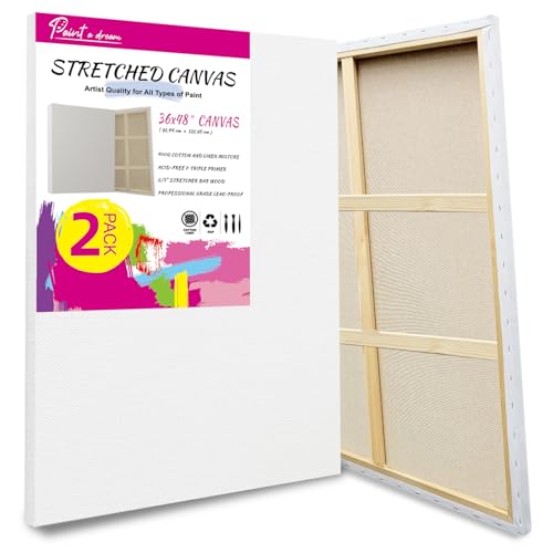 Stretched Canvas for Painting, 2Pack 36X48 Large Canvas for Painting, 15 Oz Triple Primed 2/3" Profile Cotton Professional Artist Quality Blank Canvas,Ready to Paint, Art Supplies for Acrylic, Oil - size: 2PK 36x48