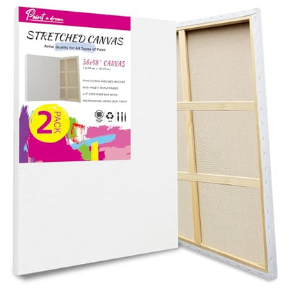 Stretched Canvas for Painting, 2Pack 36X48 Large Canvas for Painting, 15 Oz Triple Primed 2/3" Profile Cotton Professional Artist Quality Blank Canvas,Ready to Paint, Art Supplies for Acrylic, Oil - size: 2PK 36x48