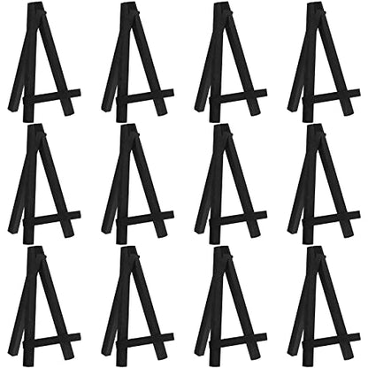 Chuangdi 12 Pieces 5 Inch Black Mini Wood Display Easel, Holder for Small Canvases, Cards, Photos, Notices, Etc - size: 5 Inch