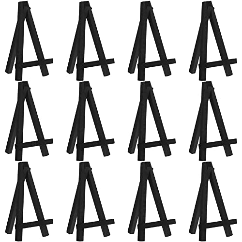 Chuangdi 12 Pieces 3.5 Inch Black Mini Wood Display Easel, Holder for Small Canvases, Cards, Photos, Notices, Etc - size: 3.5 Inch