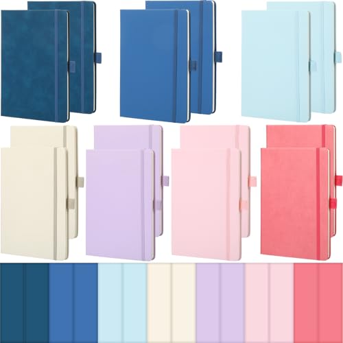 Laumoi 14 Pack Hardcover Journal Notebooks Bulk A5/A4/B5 Journaling Notebook Wide Ruled PU Leather Ruled Lined Journals with Pen Holder for School Business Work Writing (Fresh Color,A5) - color: Fresh Color, size: A5