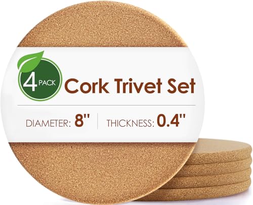 Cork Hot Pads for Kitchen,4 Pack High Density Thick Cork Trivets for Hot Dishes 8" Heat Resistant Large Cork-Coasters Placemats for Table, Kitchen, Countertops - color: 01-8 Inch 4pcs Round