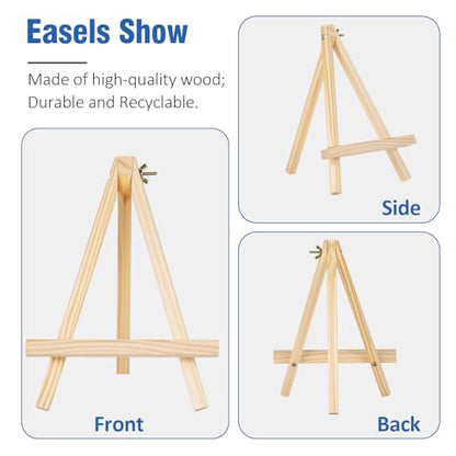 Falling in Art 12 Pack Mini Wooden Display Easels, 10 Inch Tripod Painting Easel Stand, Portable Art Canvas Holder for Photos, Prints and Signs