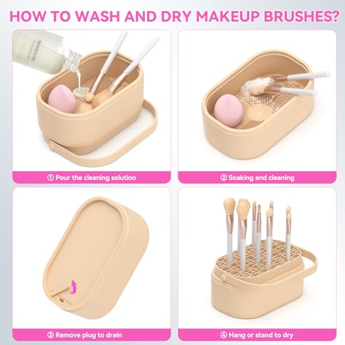 Makeup Brush Cleaner Mat 3 in 1 Makeup Brush Holder Silicone Makeup Brush Drying Rack Make Up Brush Cleaning Bowl Make Up Brush Cleaner Pad Cosmetic Storage Box Cleaning Tool for Sponge Powder Puff
