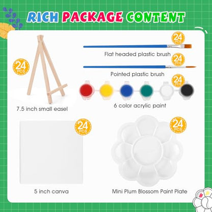 ESRICH 24 Set Mini Acrylic Paint Kit, 5in Mini Stretched Canvas with 7.5in Easel,Acrylic Paint Strips, Paint Palettes, Painting Brushes, Small Canvas and Easel Set for Artists Beginner, Gift - size: 24 set 5 x 5 inches