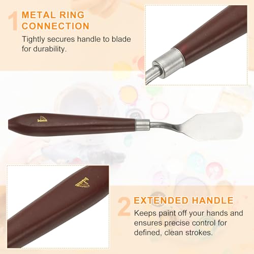 HARFINGTON 2pcs Palette Knife Painting Tool 0.91" x 1.77" Stainless Steel Art Spatula Pallet Knives Scrapers Tools with Plastic Handle for Acrylic Oil Canvas Mixing Spreading, Red/Silver