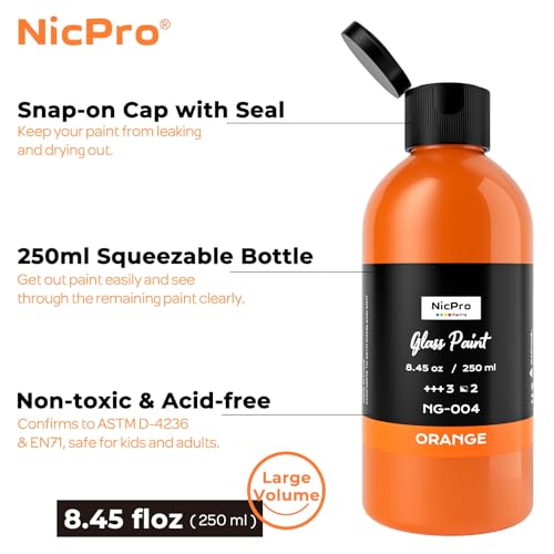 Nicpro 18 Colors Acrylic Glass Paint Set (8.45 oz, 250 ml) Large Bulk Enamel & Ceramic Painting Supplies Kit for Wine Bottle Glass Jars Windows with Sponge & Art Knife, Opaque Gloss Finish - size: 8.45 Fl Oz (Pack of 18)