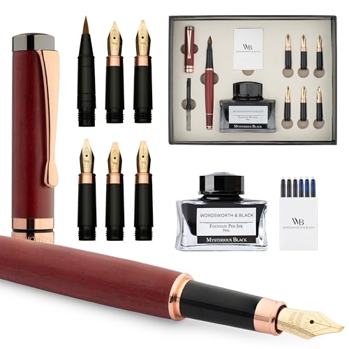 Wordsworth & Black Calligraphy Pen Gift Set, Includes Ink Bottle, 6 Cartridges, Refill Converter, 6 Replacement Nibs, Luxury Bamboo, Journaling, Smooth Writing Pens [Violet Wood] - color: Violet Wood
