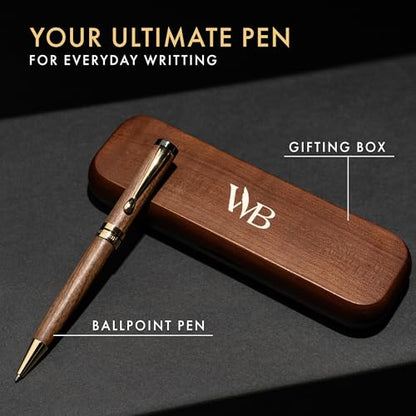 Wordsworth and Black Ballpoint Pen Set - Stunning Luxury Pen Bamboo Brownwood Gold Finish, Refillable, Best Ball Pen for Men & Women, Black Ink Refill, Elegant, Point Pen - color: Brown Wood