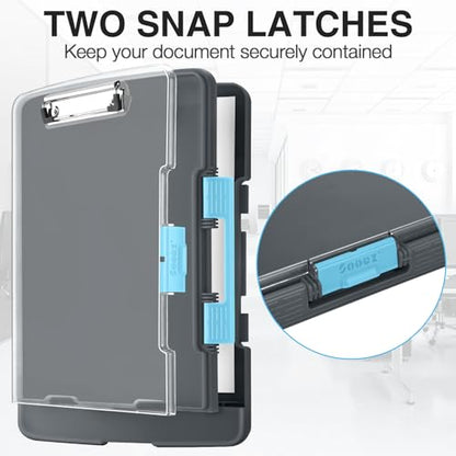 Sooez Original Clipboard with 2 Storage & Pen Holder, Heavy Duty Clip Boards 8.5x11 with Dual Storage, Clearview Dry Erase Coach Clipboard with Real Hinge, High Capacity, School & Office Supplies - color: Gray + Blue