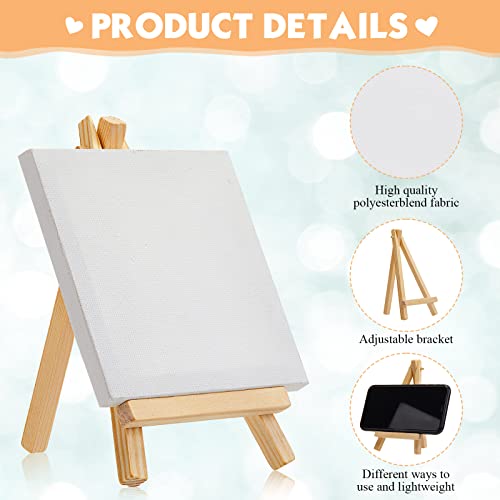 Mimorou 64 Pack Mini Canvas with Easel Sets for Painting Small Art Stretched Canvas Panels Pack with Wood Display Easel for Classroom Crafts, Art Projects, Birthday Paint Party Favors (4 x 4 Inch) - size: 4 x 4 Inch