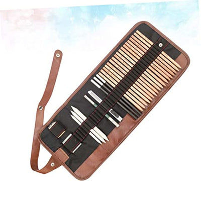 Veemoon 29-Piece Beginner Sketch Pencil Set with Wooden Holder and Storage Roll Bag for Art Supplies for Drawing Sketching and Professional Artists