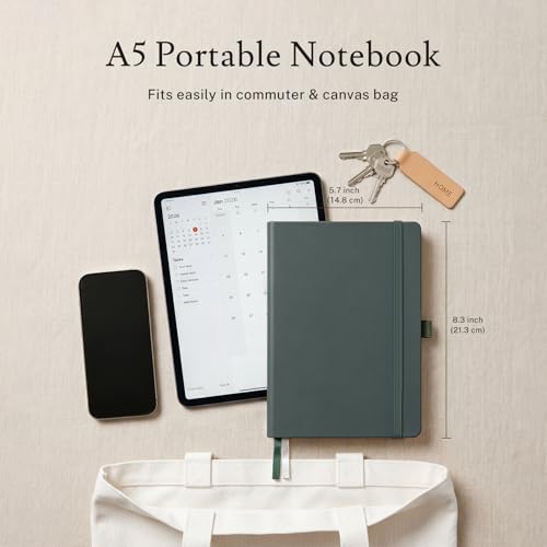 PAGELYST Graph Grid Paper Notebook, 200 Pages,4 Pack Leather Hardcover Notebook, A5 Medium 5.7'' x 8.3'', 100 GSM Thick Paper for Students, Math, Engineering (Dark Green) - color: Dark Green, size: A5-Grid