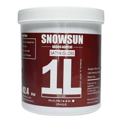 SNOWSUN Ochre Acrylic Paints, Large Bulk Heavy Body Acrylic Paint (42.4 oz, 1L) - Non Toxic Gloss Thick Art Paint for Multi-Surface, Canvas Wood Ceramic and Leather, Stone Craft, for Artists & Beginners - color: Ochre