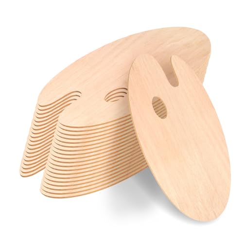 Wooden Painting Palette, Oval-Shaped Wood Paint Pallets with Thumb Hole,Premium Wooden Pallets Ideal for Oil, Acrylic & Watercolor Painting Creative Projects (20 Pcs) - style: 20 Pcs
