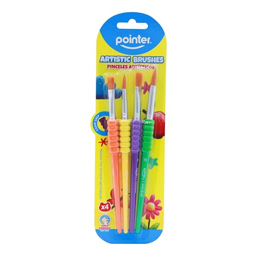 Pointer Kids Paint Brushes – 4-Piece Set with Foam Grip Handles – Assorted Sizes for Watercolor, Tempera & Acrylic – Non-Toxic – Great Stocking Stuffer for Creative Kids