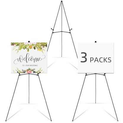 Falling in Art Display Easel Stand, 63" Instant Adjustable Poster Easel, Easy Folding Portable Tripod Stand for Signs, Posters, Wedding, Holds 5 lbs (3 Pack) - style: Black 3-Pack