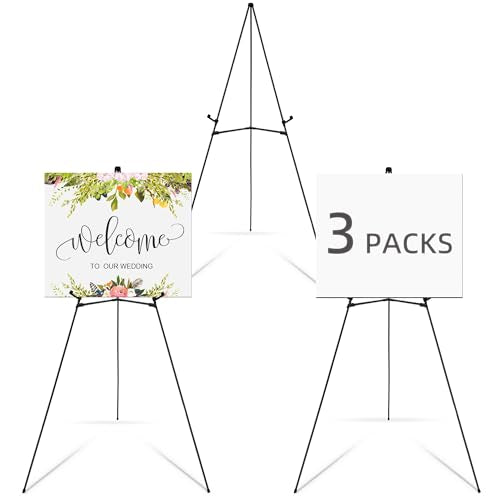 Falling in Art Display Easel Stand, 63" Instant Adjustable Poster Easel, Easy Folding Portable Tripod Stand for Signs, Posters, Wedding, Holds 5 lbs (3 Pack) - style: Black 3-Pack
