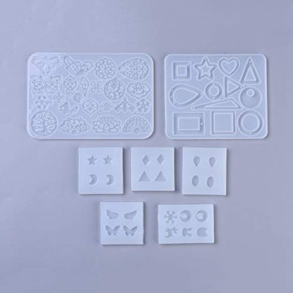 Craftdady 7Pcs Pendant Cabochon Silicone Mold Mixed Hollow Butterfly Flower Geometric Snowflake Animal Epoxy Resin Casting Mold for DIY Resin Jewelry Dangle Earring Keychain Making - color: Transparent, Mixed Styles