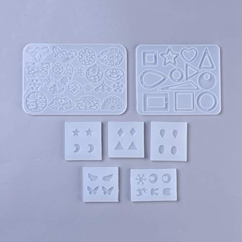 Craftdady 7Pcs Pendant Cabochon Silicone Mold Mixed Hollow Butterfly Flower Geometric Snowflake Animal Epoxy Resin Casting Mold for DIY Resin Jewelry Dangle Earring Keychain Making - color: Transparent, Mixed Styles