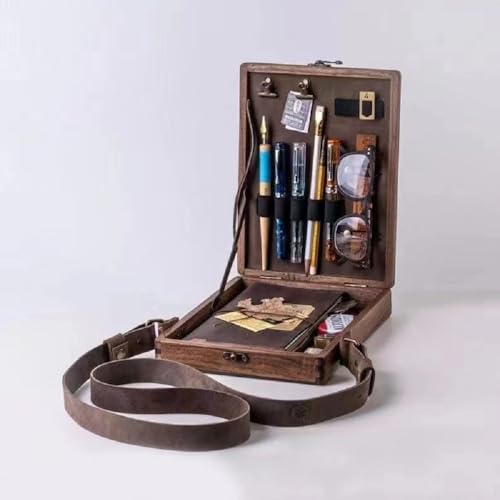 TSINGS Wooden Sketching Tool Box Wood Cross-Body Briefcase Portable Organizer Messenger Wooden Case Easel for Outdoor Painting & Writing - style: Brown
