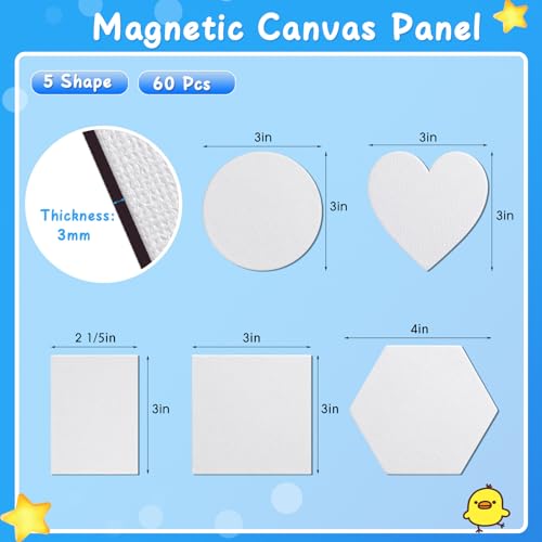 Engrowtic 60 Pcs Mini Magnetic Canvas Panel Boards Magnetic Painting Canvas Panel Various Size for Painting Fridge Locker Art Crafts DIY(Multi Shape) - style: Multi Shape