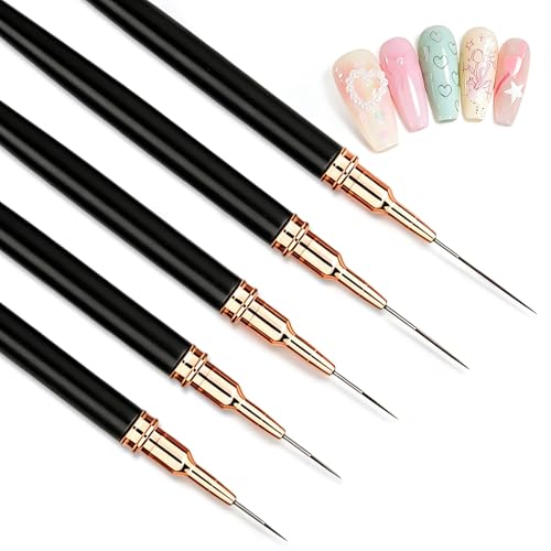 5PCS Metallic Nail Art Liner Brushes Set, Fine Painting Nail Brushes for UV Gel Polish, Detail Drawing & Long Line Design, Nail Art Tools Sizes 5/8/12/20/25mm