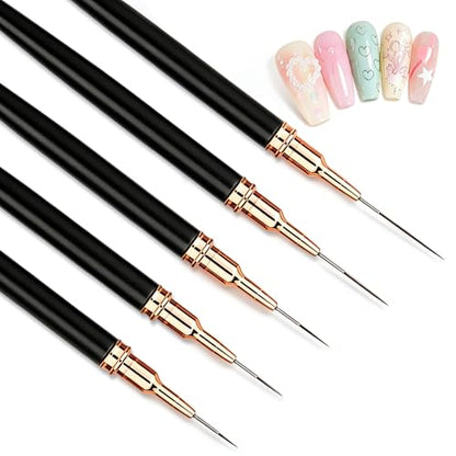5PCS Metallic Nail Art Liner Brushes Set, Fine Painting Nail Brushes for UV Gel Polish, Detail Drawing & Long Line Design, Nail Art Tools Sizes 5/8/12/20/25mm