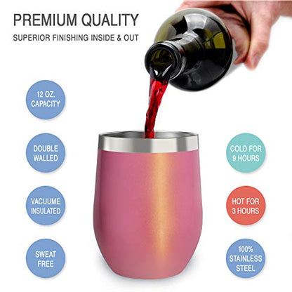 CHILLOUT LIFE 12 oz Stainless Steel Tumbler with Lid & Gift Box - Wine Tumbler Double Wall Vacuum Insulated Travel Tumbler Cup for Coffee, Wine, Cocktails, Ice Cream - PINK SPARKLE - color: Pink Sparkle, style: 1 Pack
