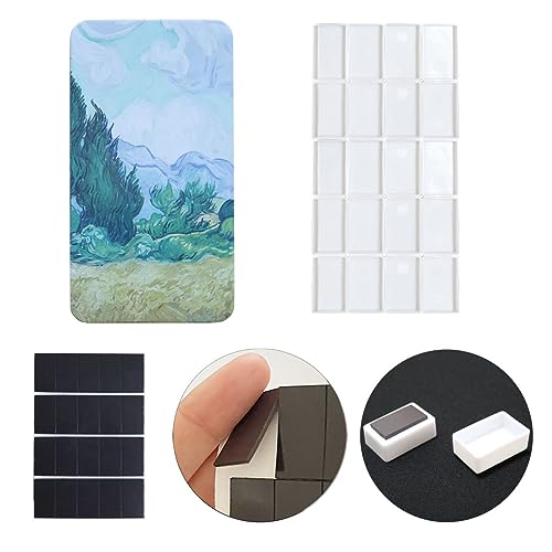 FCLUB Metal Watercolor Palette Empty with 20 Full Pans and Magnetic Strips | Lightweight Paint Tray Palettes, With 3ml Pans and 3M Magnetic Squares, DIY Art Palettes, Paint Holder, Painting Palette - color: Wheat Field, size: Pack of 20 Full Pans