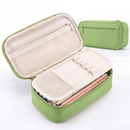WEMATE Pencil Case, Large Storage Organizer, Makeup Bag, Teacher Must - have, Big Pencil Pouch, Marker Case for College - color: Light Green