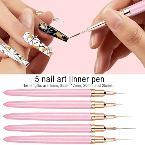 Nail Art Pens Set, Liner Brushes, Nail Art Brushes Tools For Long Lines, Thin Details, Fine Drawing, Liner Brush Polish Painting Nail Design (Pink) - color: Pink