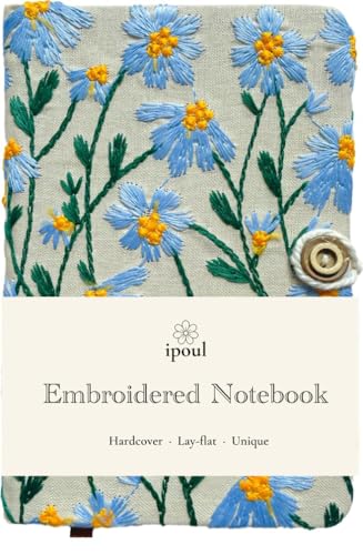 Pocket Notebook, Small Sketchbook, A6 Journal, 4x6 Notebook, Daisy Gifts for Women, Floral Notebook, Embroidery Journal, Blank Notebook, Hardcover, Diary for Girls, Blue Daisy - color: A6-button-blue, style: Plain