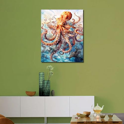 TUMOVO Paint by Numbers for Adults Beginner Octopus Paint Number Kits Sea Animals Adult Paint by Number Sea View Adult Paint by Number Kits DIY Oil Painting Kits Gift for Kids, 16 x20 Inch - color: Octopus